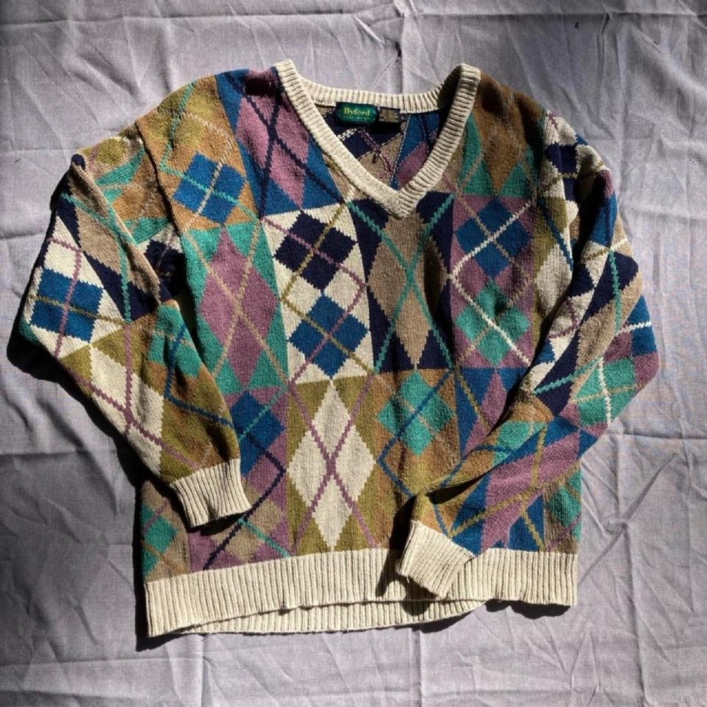 Vintage funky oversized grandpa sweater Byford size large granny uncle argyle